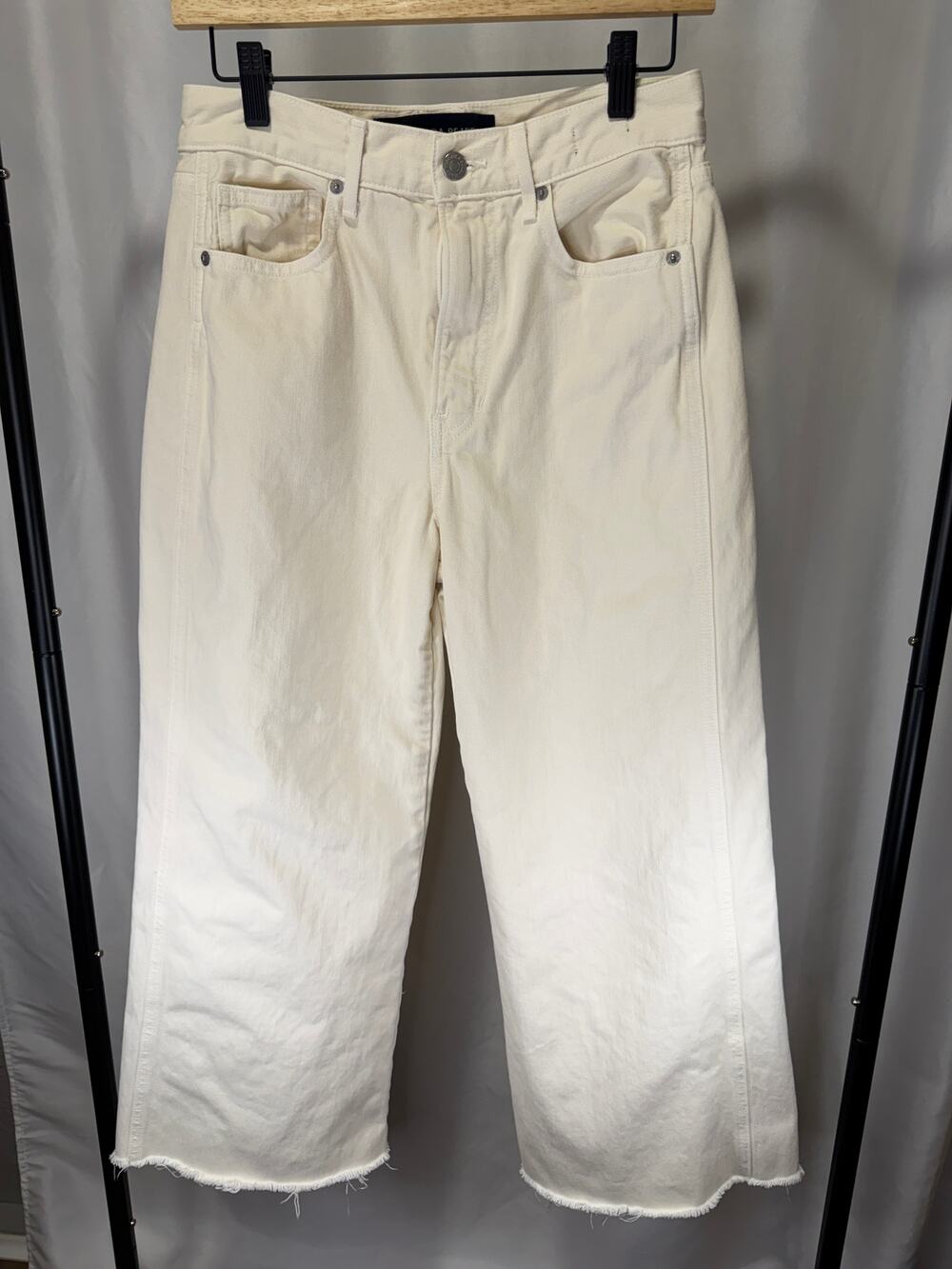 Veronica Beard Taylor Wide Leg Crop Jeans 27 Ivory High Rise Raw Hem Made in USA